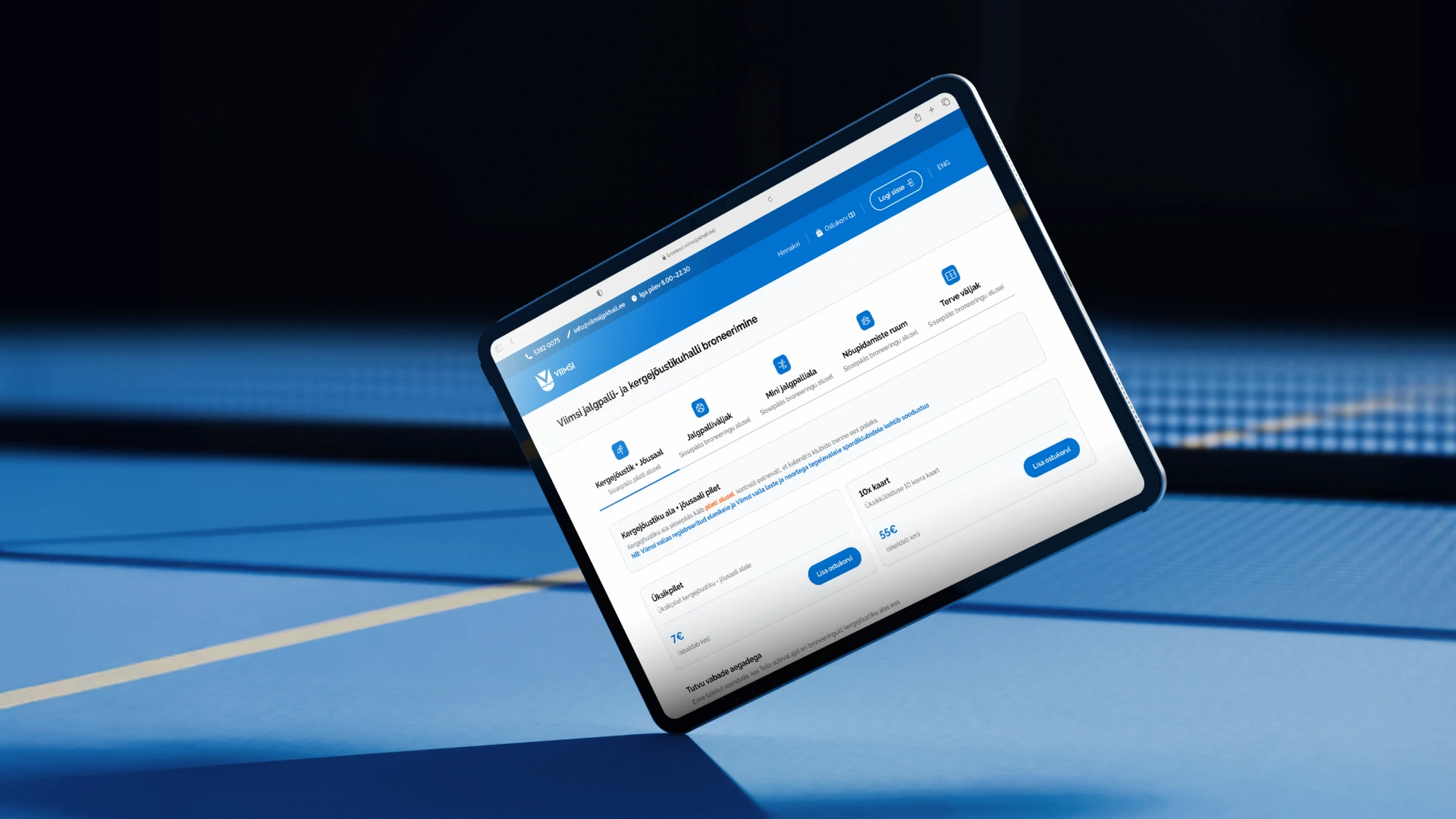 Viimsi football and athletics hall booking solution