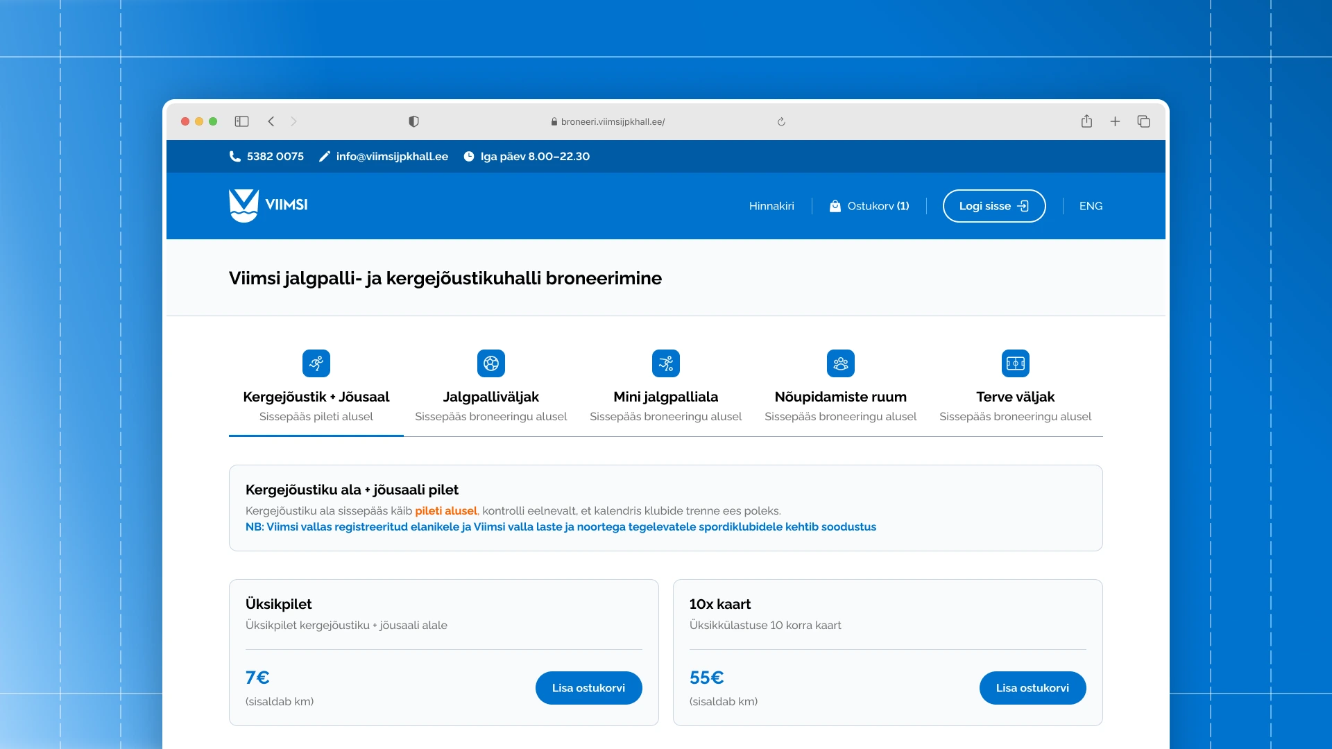 Viimsi football and athletics hall booking solution