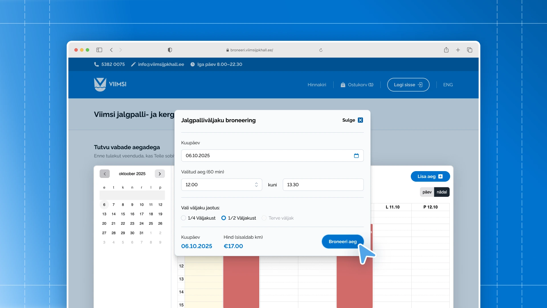 Viimsi football and athletics hall booking solution
