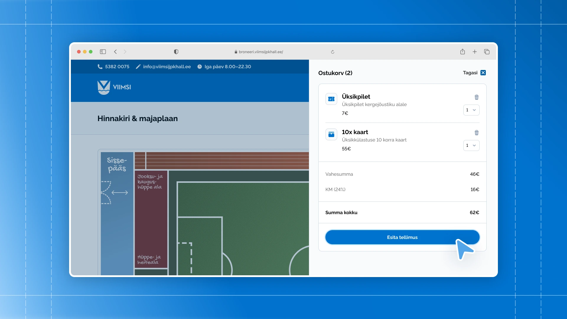 Viimsi football and athletics hall booking solution
